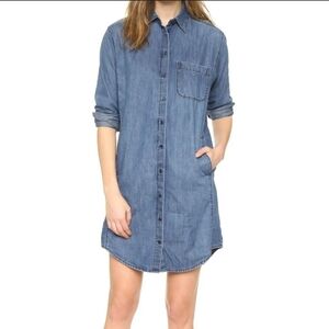 Madewell Dress Small Chambray Denim Blue Long Sleeve Button Front Collared Solid